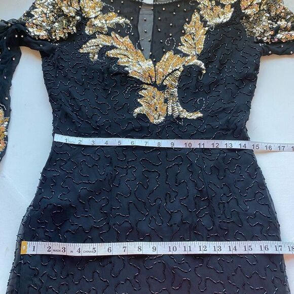 Vintage Haute Sheer Silk Sequin Coctail Dress Silver gold sequin Women’s 10 by N - Picture 9 of 14